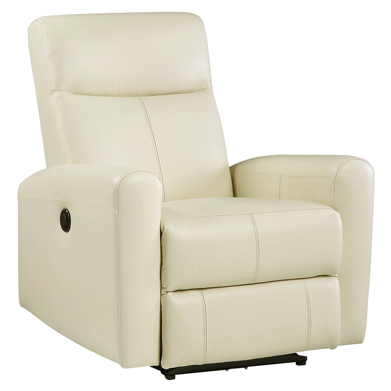 Bowery Hill Blane Tufted Leather Power Motion Recliner in Beige
