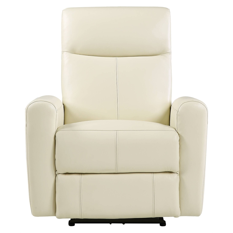 Bowery Hill Blane Tufted Leather Power Motion Recliner in Beige