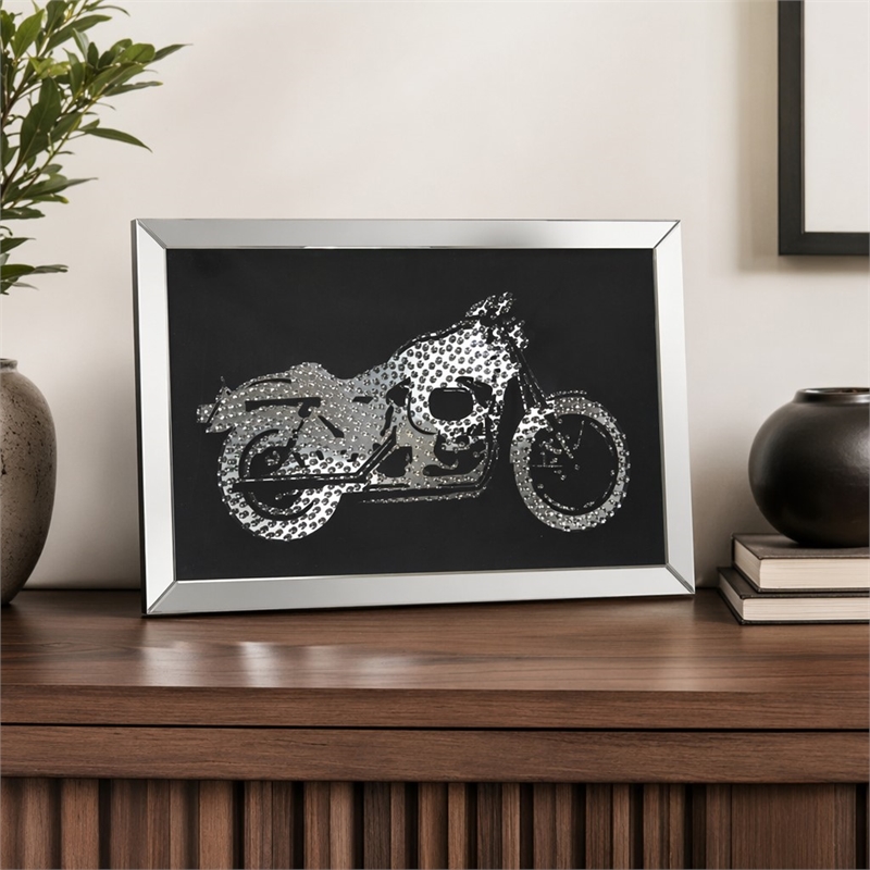 Bowery Hill Rectangular Mirrored Wall Decor with Crystal Bike Design