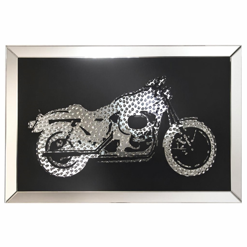 Bowery Hill Rectangular Mirrored Wall Decor with Crystal Bike Design