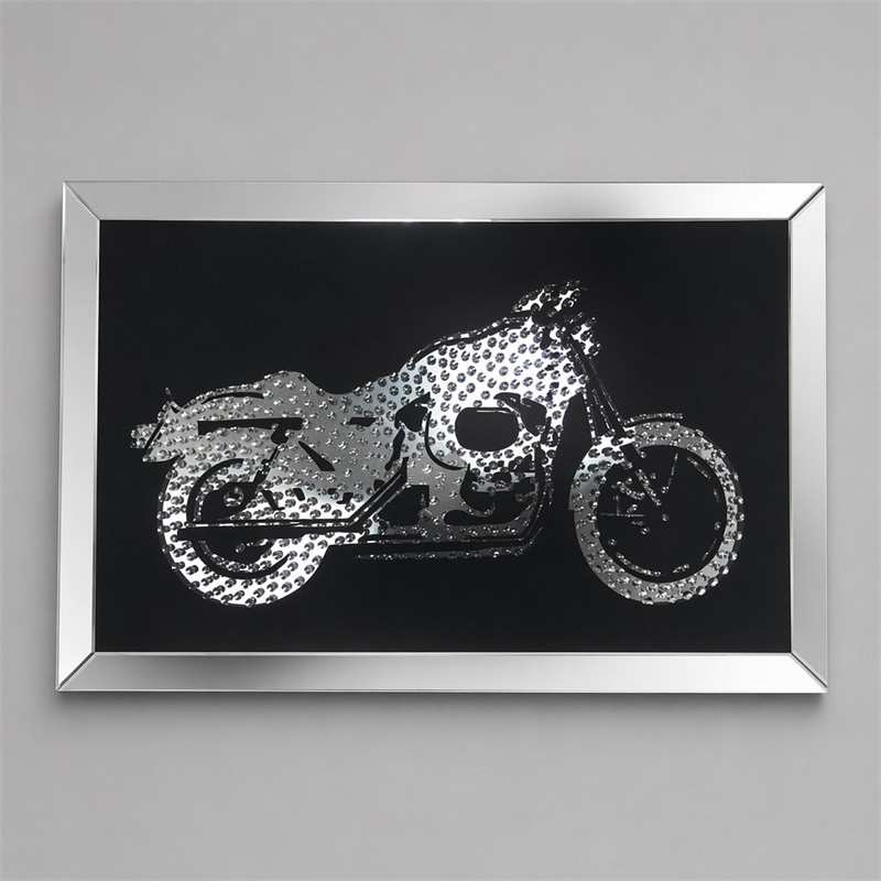 Bowery Hill Rectangular Mirrored Wall Decor with Crystal Bike Design