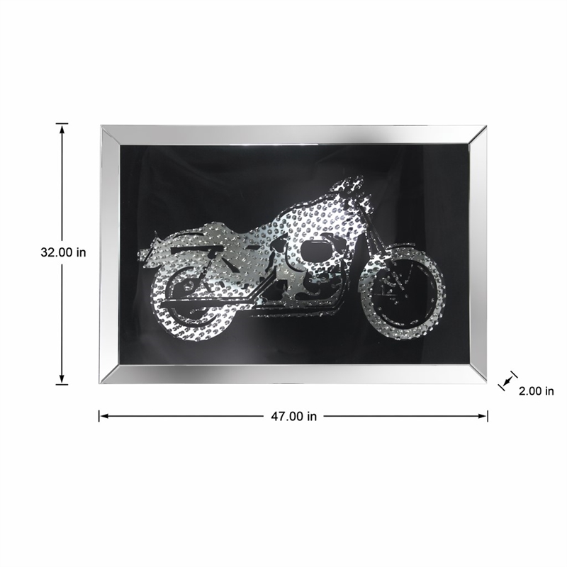 Bowery Hill Rectangular Mirrored Wall Decor with Crystal Bike Design