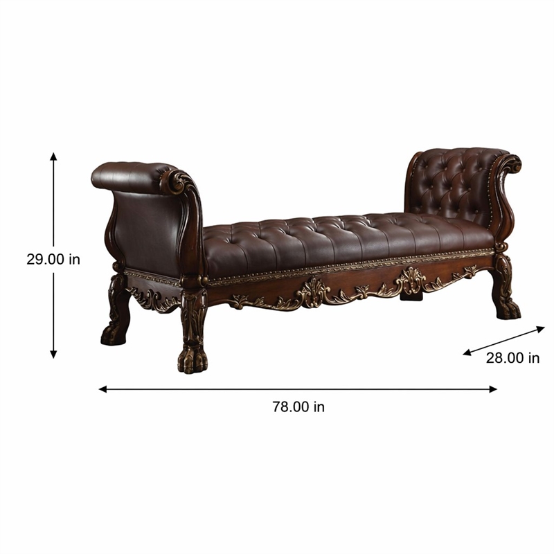 Bowery Hill Upholstered Bench in Faux Leather and Cherry Oak Finish