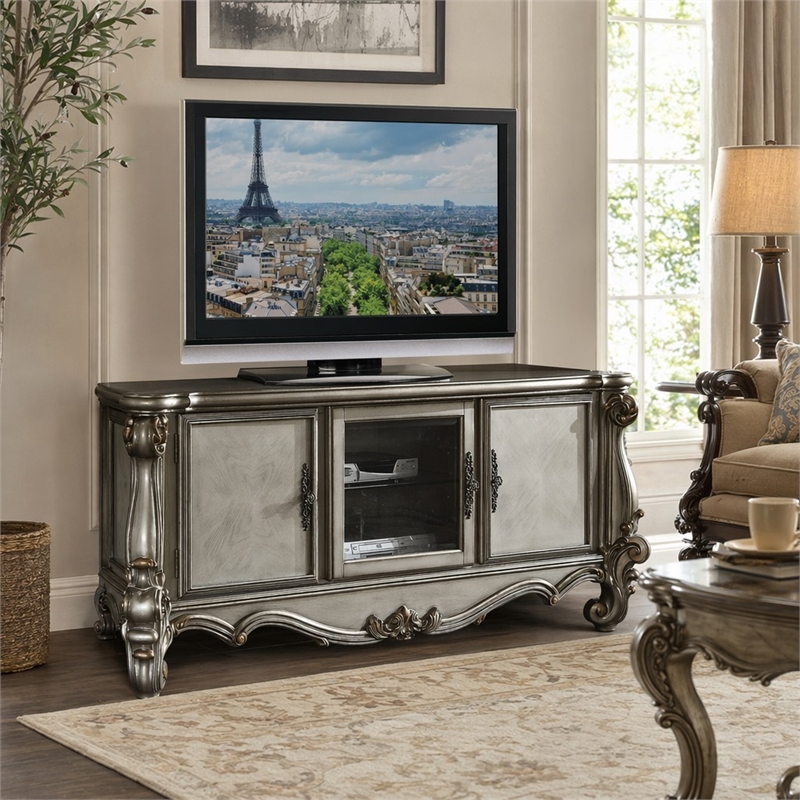 Bowery Hill Wooden TV Console in Antique Platinum for 72