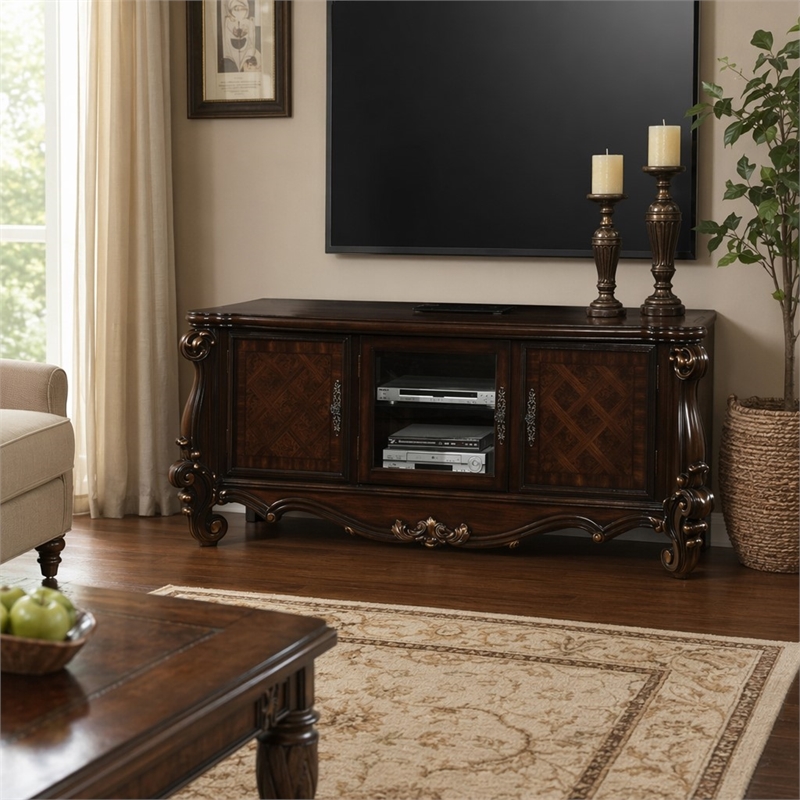 Bowery Hill Wooden TV Console in Cherry Oak for 72