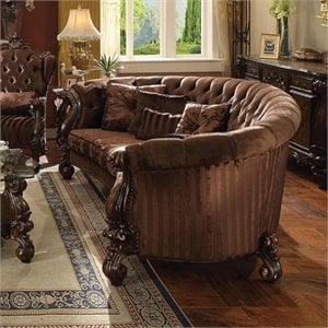 Bowery Hill Versailles Sofa in Brown Velvet with Cherry Oak Trim