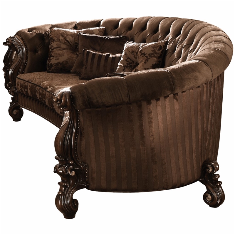 Bowery Hill Versailles Sofa in Brown Velvet with Cherry Oak Trim