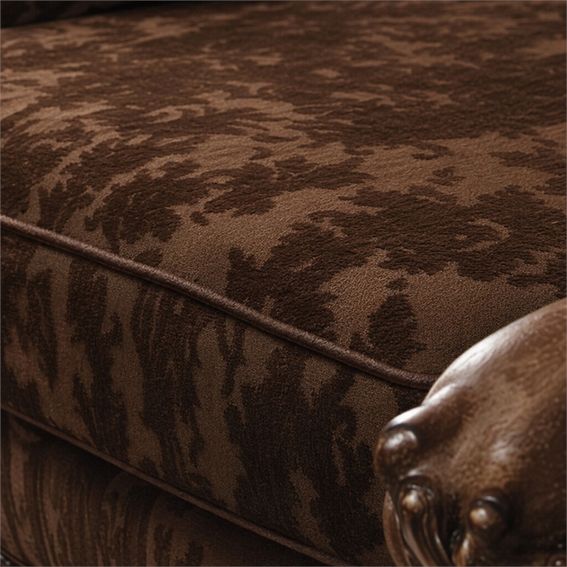 Bowery Hill Versailles Sofa in Brown Velvet with Cherry Oak Trim