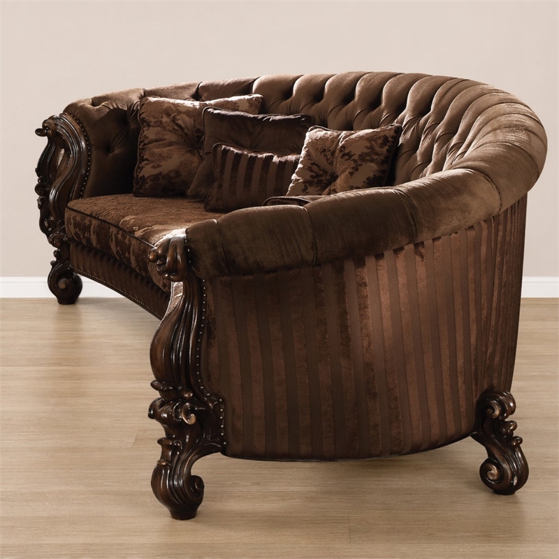 Bowery Hill Versailles Sofa in Brown Velvet with Cherry Oak Trim