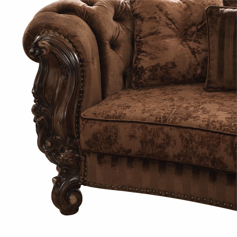Bowery Hill Versailles Sofa in Brown Velvet with Cherry Oak Trim
