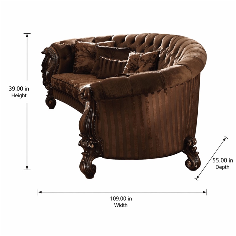 Bowery Hill Versailles Sofa in Brown Velvet with Cherry Oak Trim
