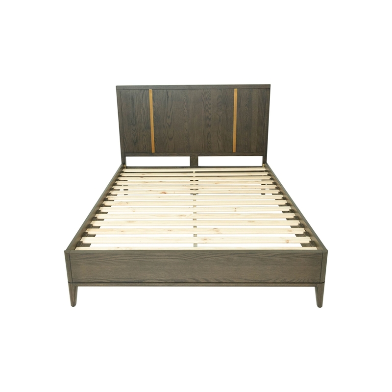 Bowery Hill King Platform Bed with Gold Accent Panel Headboard in Brown