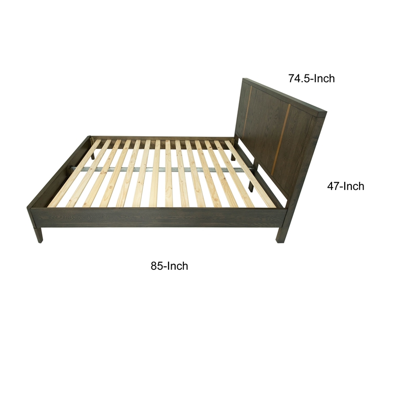 Bowery Hill King Platform Bed with Gold Accent Panel Headboard in Brown
