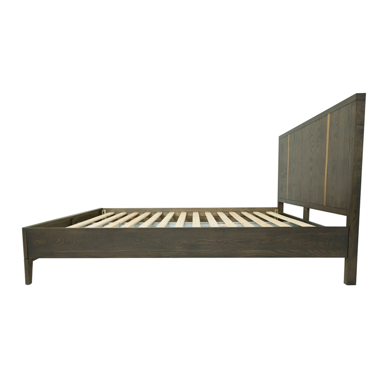 Bowery Hill King Platform Bed with Gold Accent Panel Headboard in Brown