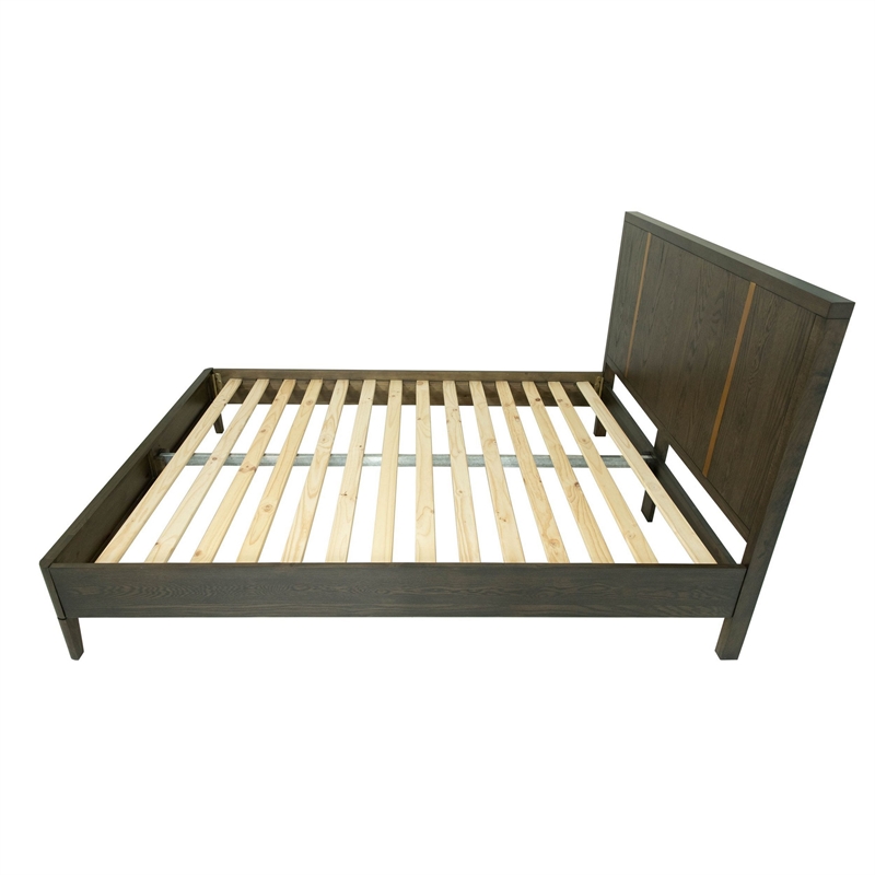 Bowery Hill King Platform Bed with Gold Accent Panel Headboard in Brown