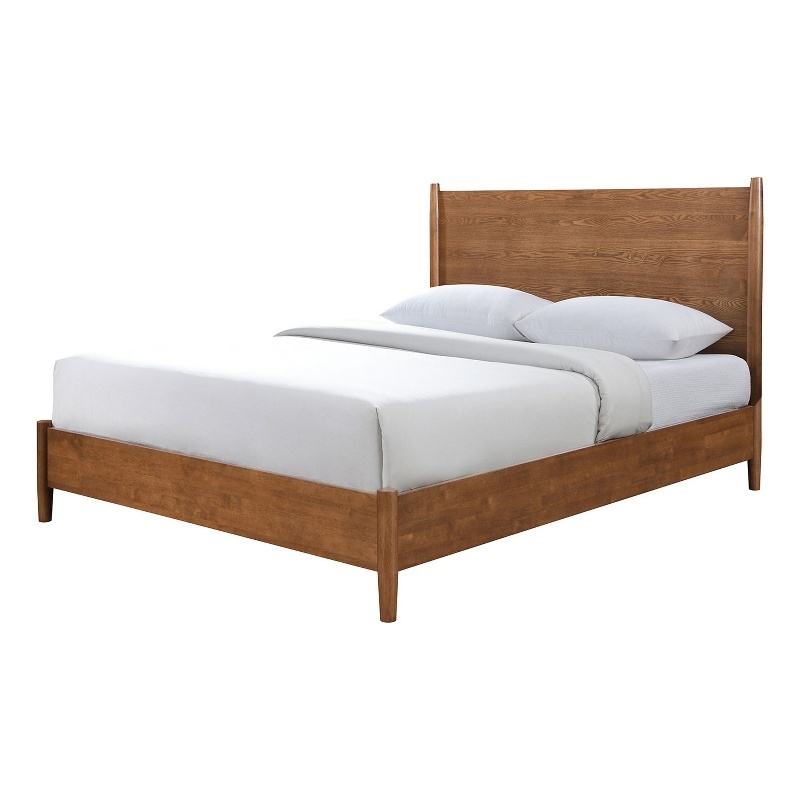 Bowery Hill Queen Bed with Panel Headboard in Walnut Brown Solid Wood
