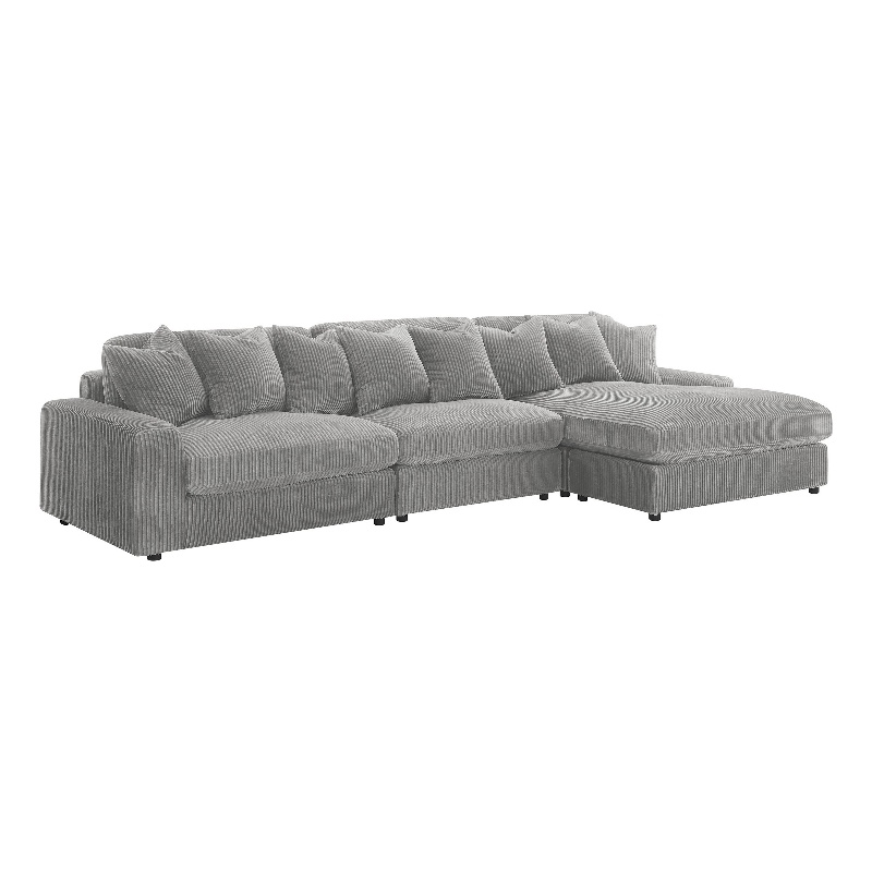 Bowery Hill 3 Pc Sectional with Reversible Chaise and 8 Pillows in Gray
