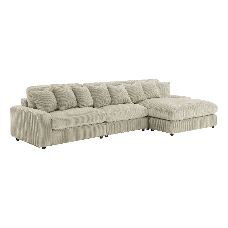 Bowery Hill 3 Pc Sectional Sofa with Reversible Chaise in Beige Corduroy