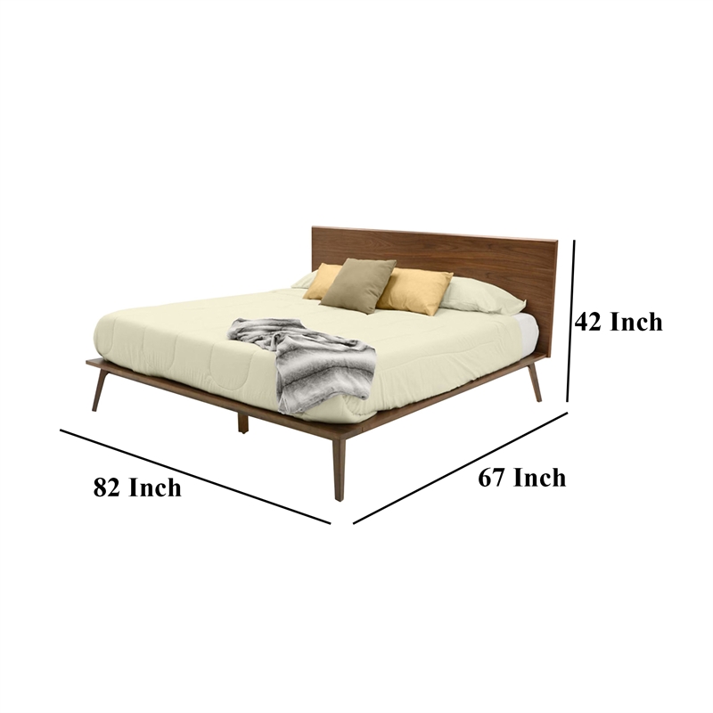 Bowery Hill King Platform Bed with Panel Headboard in Brown Walnut Veneer
