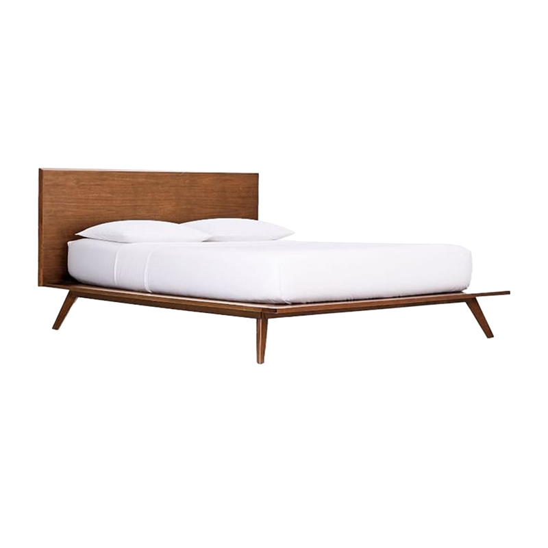 Bowery Hill King Platform Bed with Panel Headboard in Brown Walnut Veneer