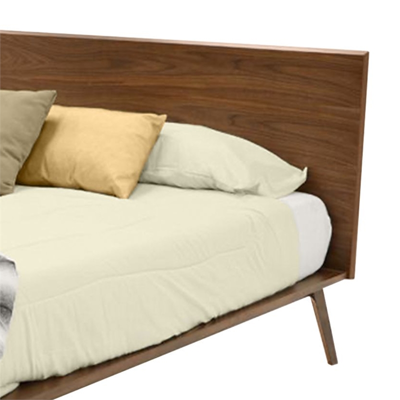 Bowery Hill King Platform Bed with Panel Headboard in Brown Walnut Veneer
