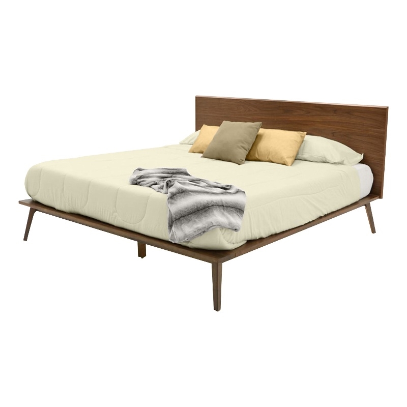 Bowery Hill King Platform Bed with Panel Headboard in Brown Walnut Veneer
