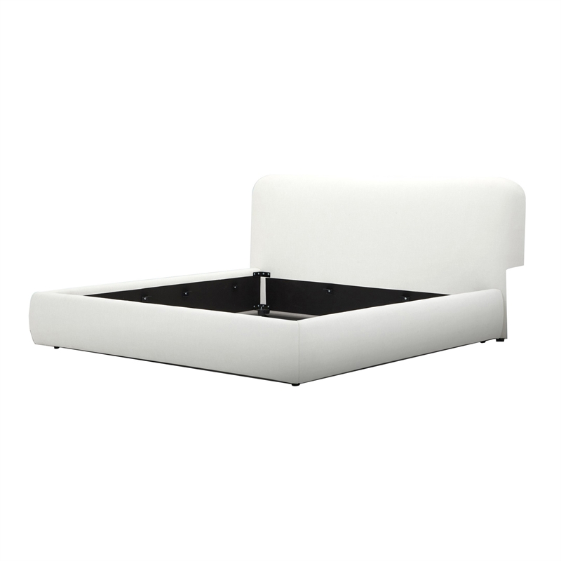 Bowery Hill King Bed in Ivory Polyester Upholstery with Metal Frame