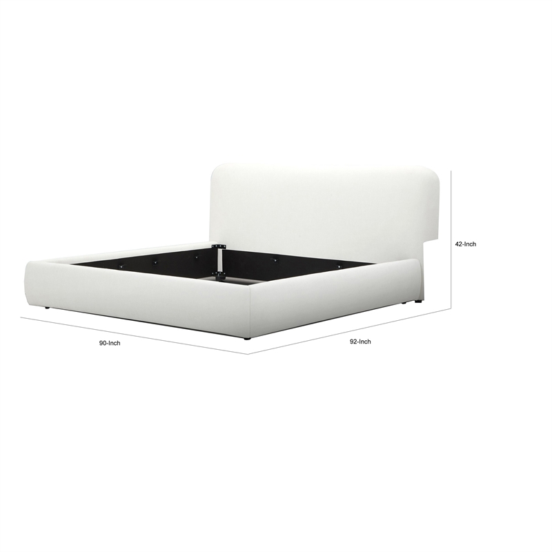 Bowery Hill King Bed in Ivory Polyester Upholstery with Metal Frame