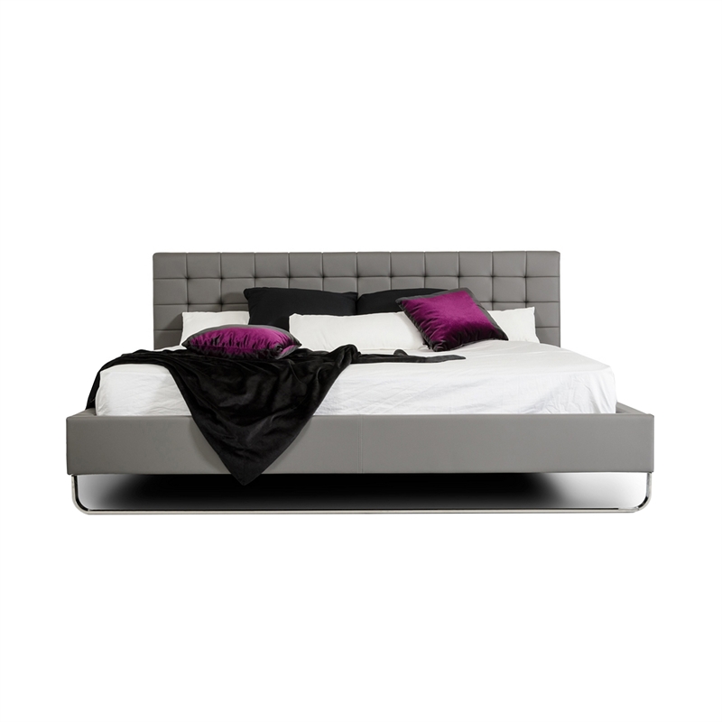 Bowery Hill King Platform Bed with Tufted Gray Faux Leather Upholstery