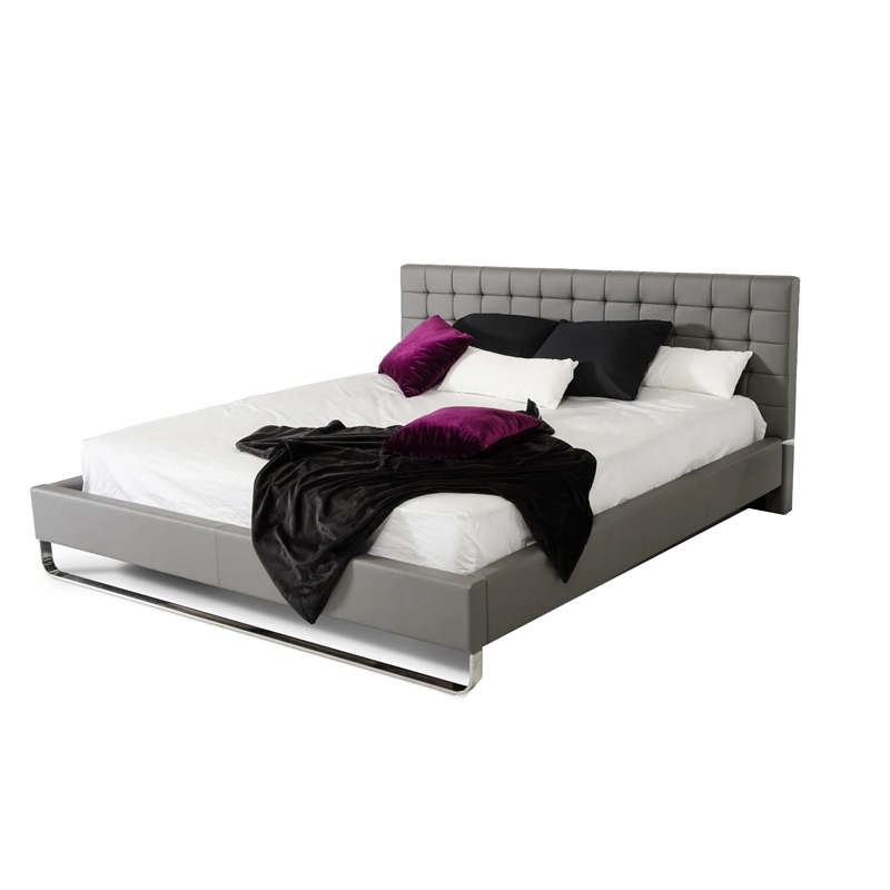 Bowery Hill King Platform Bed with Tufted Gray Faux Leather Upholstery