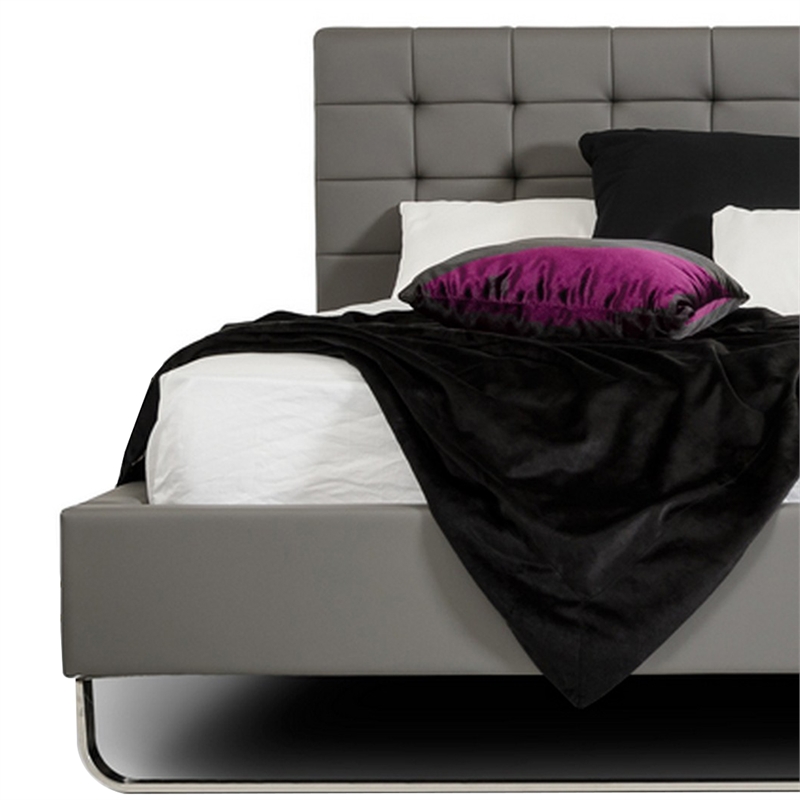 Bowery Hill King Platform Bed with Tufted Gray Faux Leather Upholstery