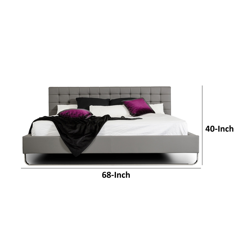 Bowery Hill King Platform Bed with Tufted Gray Faux Leather Upholstery
