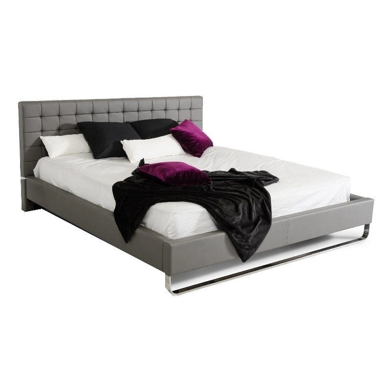 Bowery Hill King Platform Bed with Tufted Gray Faux Leather Upholstery