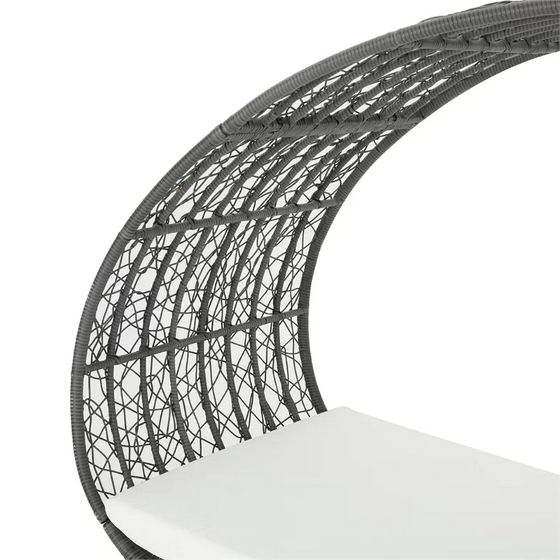Bowery Hill Outdoor Canopy Daybed with Gray Faux Rattan Frame in Off White