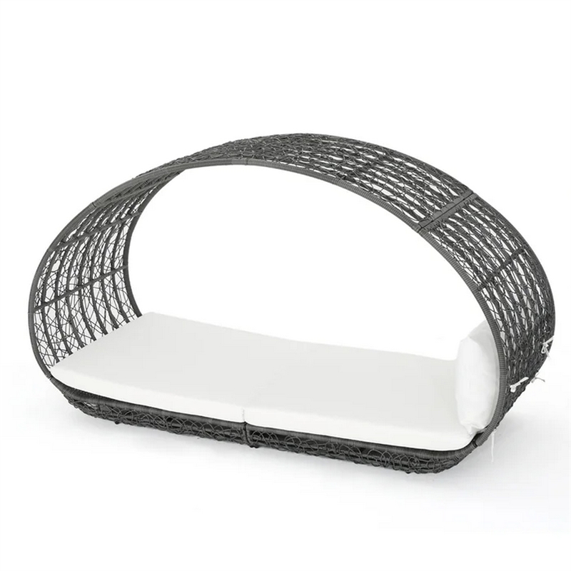 Bowery Hill Outdoor Canopy Daybed with Gray Faux Rattan Frame in Off White