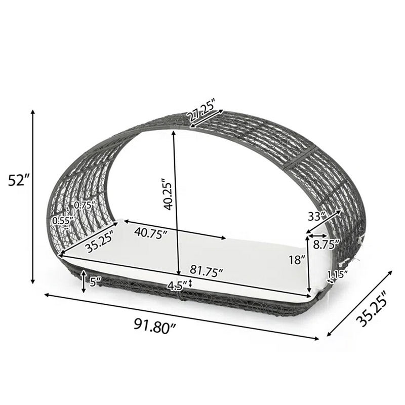 Bowery Hill Outdoor Canopy Daybed with Gray Faux Rattan Frame in Off White