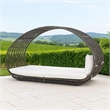 Bowery Hill Outdoor Canopy Daybed with Gray Faux Rattan Frame in Off White