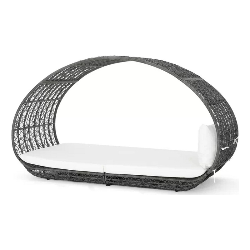 Bowery Hill Outdoor Canopy Daybed with Gray Faux Rattan Frame in Off White