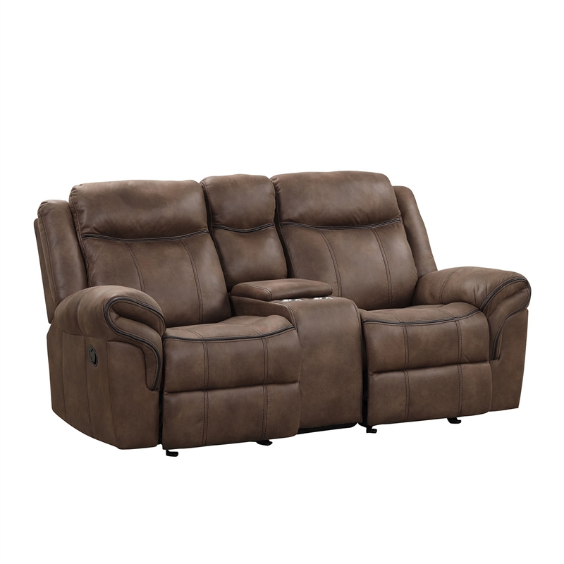 Bowery Hill Sofa and Loveseat Manual Recliner Set in Brown Faux Leather