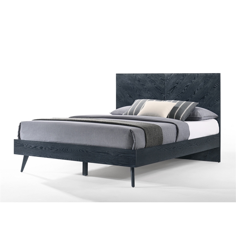 Bowery Hill King Platform Bed in Ash Veneer with Crown Cut Pattern in Gray
