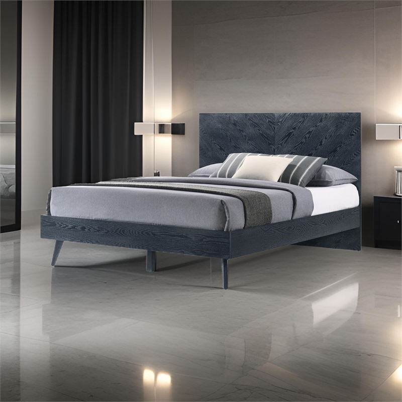 Bowery Hill King Platform Bed in Ash Veneer with Crown Cut Pattern in Gray