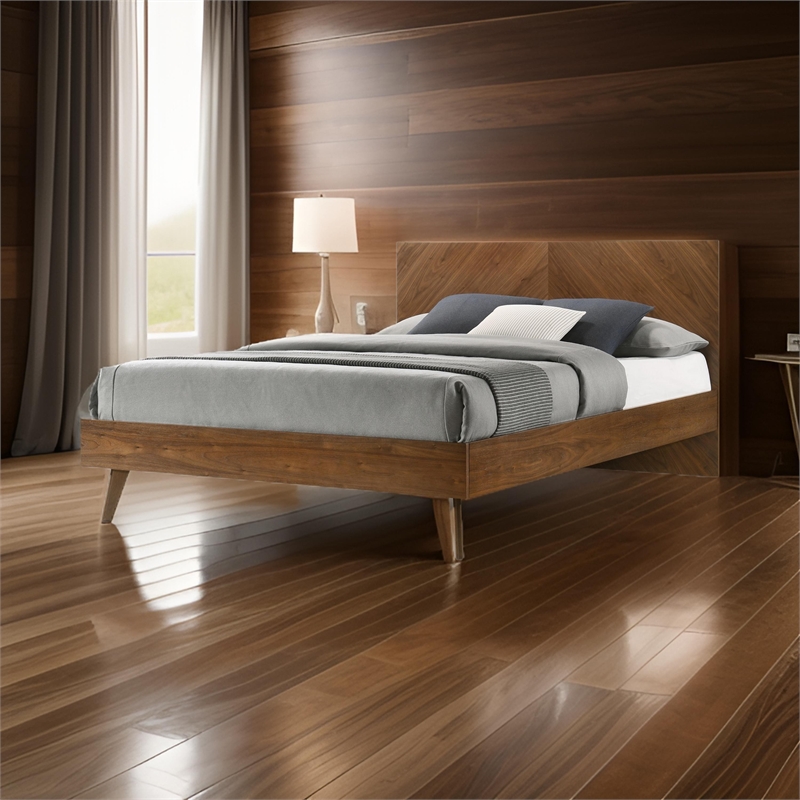 Bowery Hill King Platform Bed with Chevron Headboard in Walnut Brown