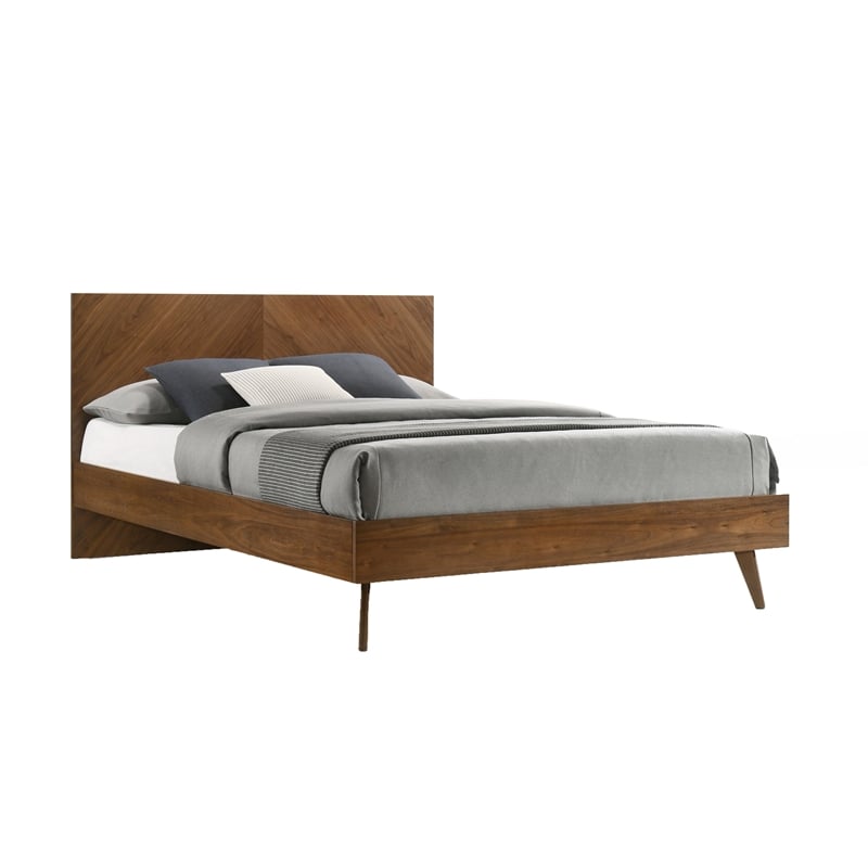 Bowery Hill King Platform Bed with Chevron Headboard in Walnut Brown
