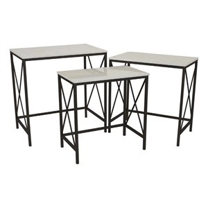 Bowery Hill Plant Stand Table Set of 3 with Marble Top in Black Metal