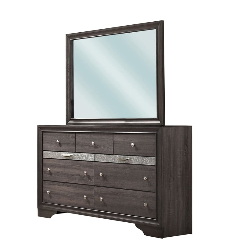 Bowery Hill 4 Pc King Bedroom Set with Silver Accent Knobs in Gray