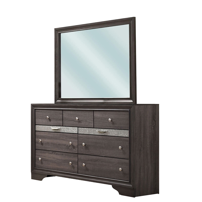 Bowery Hill 4 Pc King Bedroom Set with Silver Accent Knobs in Gray