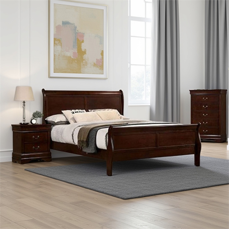 Bowery Hill 3 Pc Full Bedroom Set with Hanging Pulls in Cherry Brown Wood