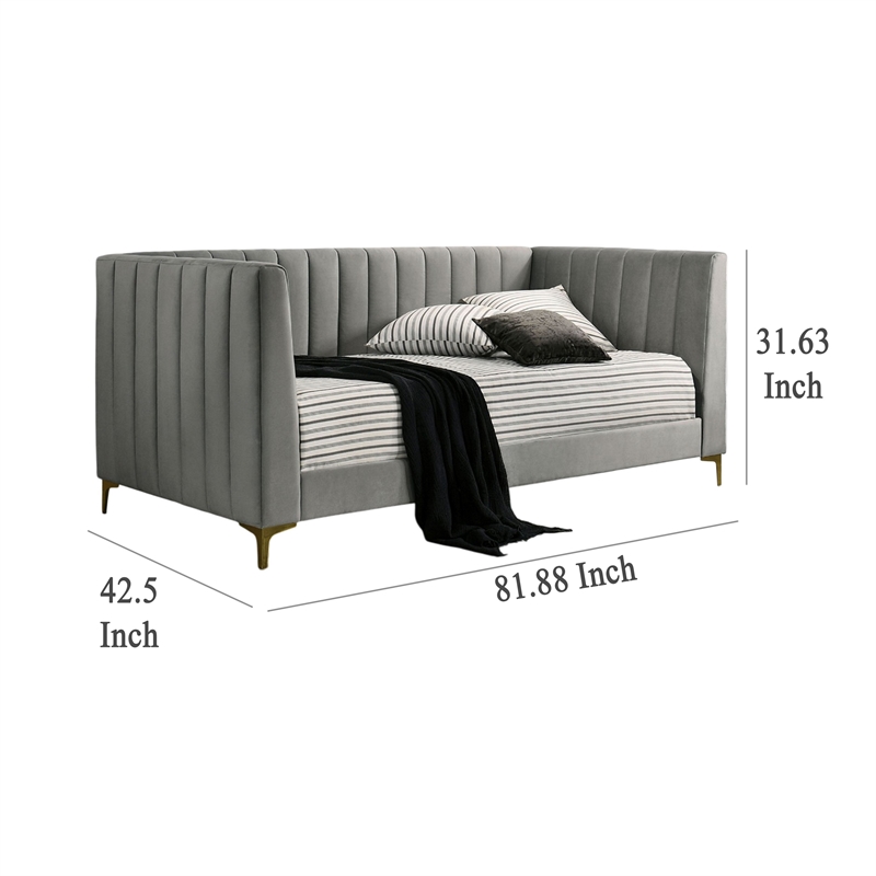 Bowery Hill Twin Daybed with Tuxedo Details in Gray Tufted Flannelette
