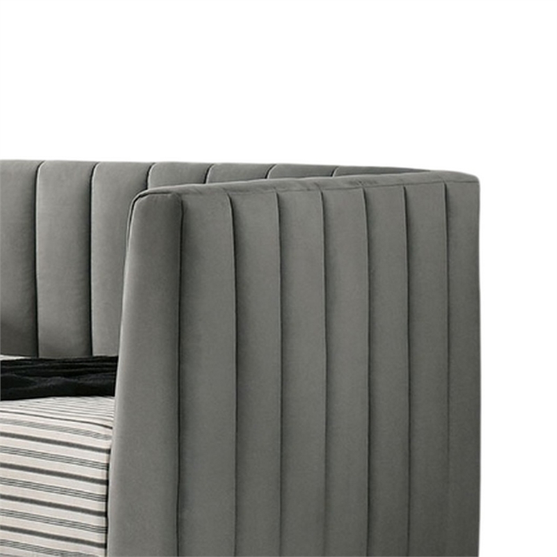 Bowery Hill Twin Daybed with Tuxedo Details in Gray Tufted Flannelette