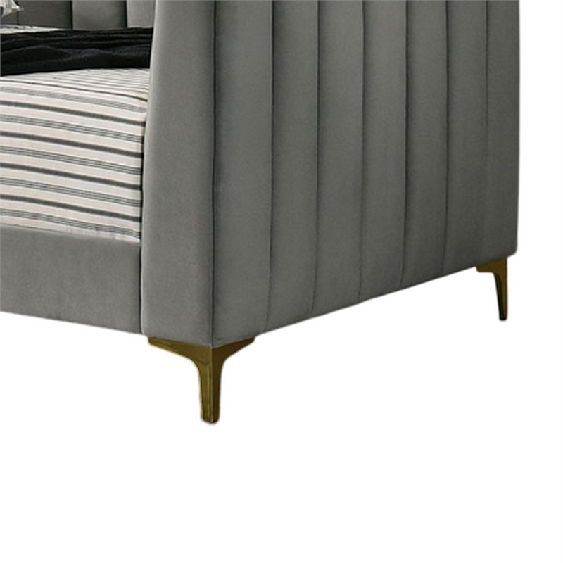 Bowery Hill Twin Daybed with Tuxedo Details in Gray Tufted Flannelette